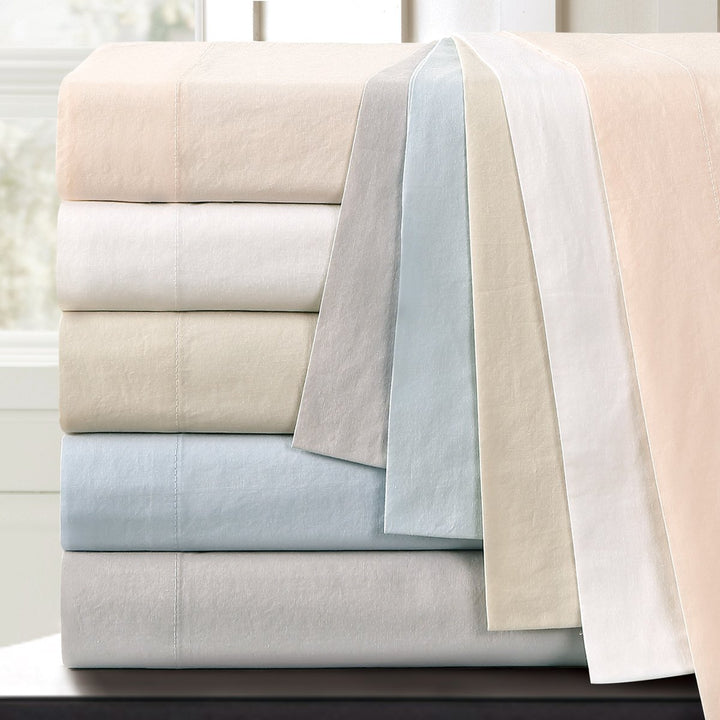 Echelon Home Vintage Full Blue Washed Cotton Percale Sheet Set