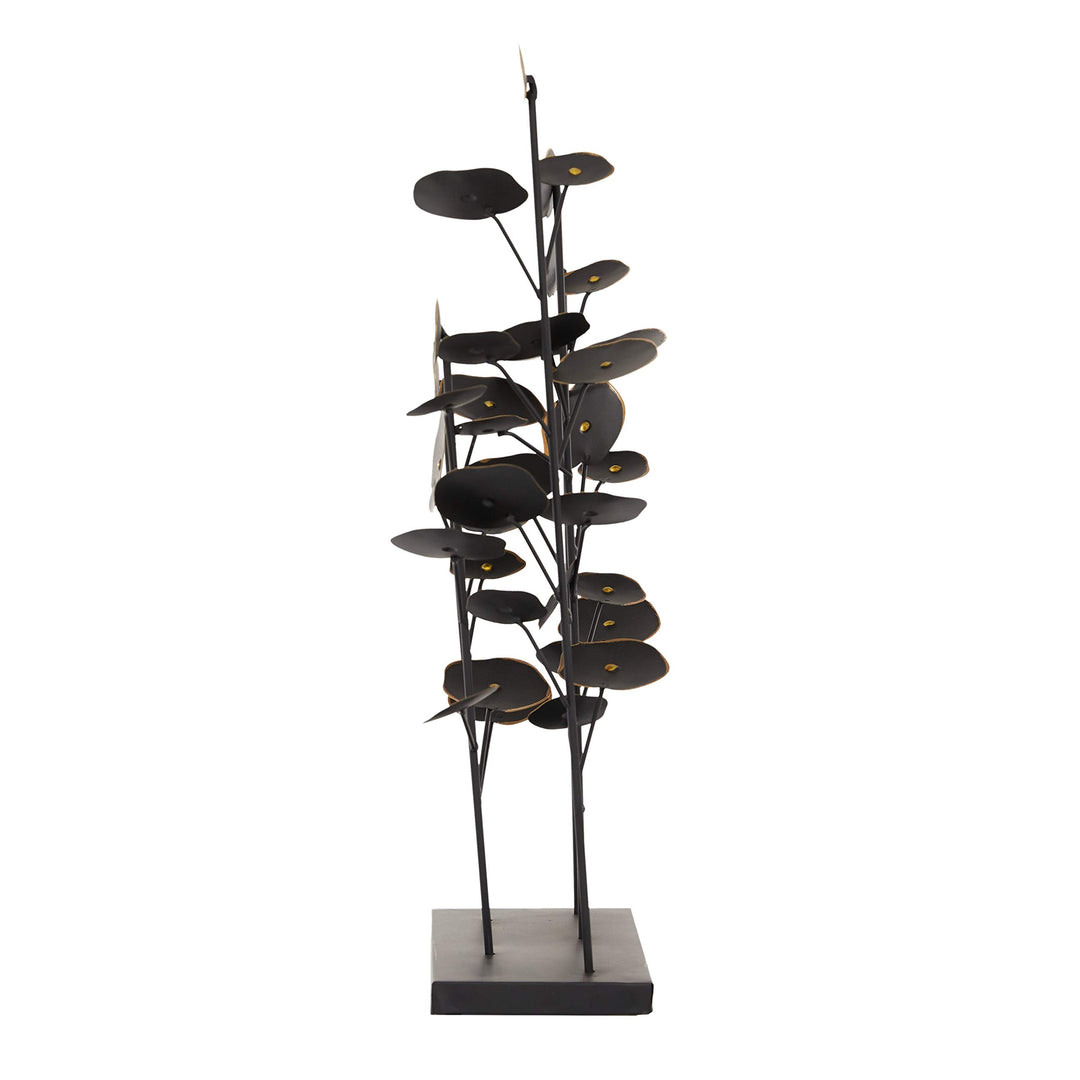 Large Black Metal Abstract Floral Sculpture W Gold Foil Detail Trim 14 X 6 21