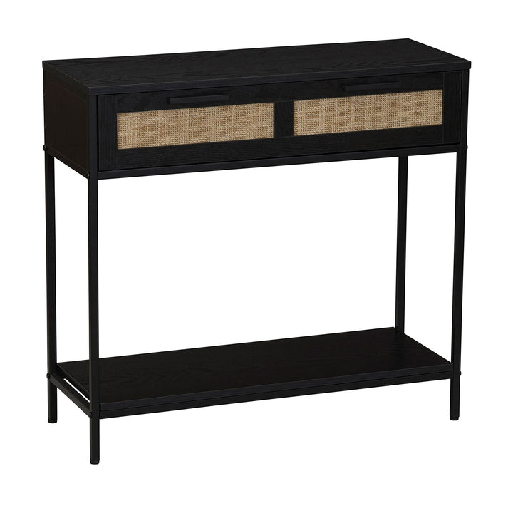 Woven Rattan Console Table Black Modern Contemporary MDF