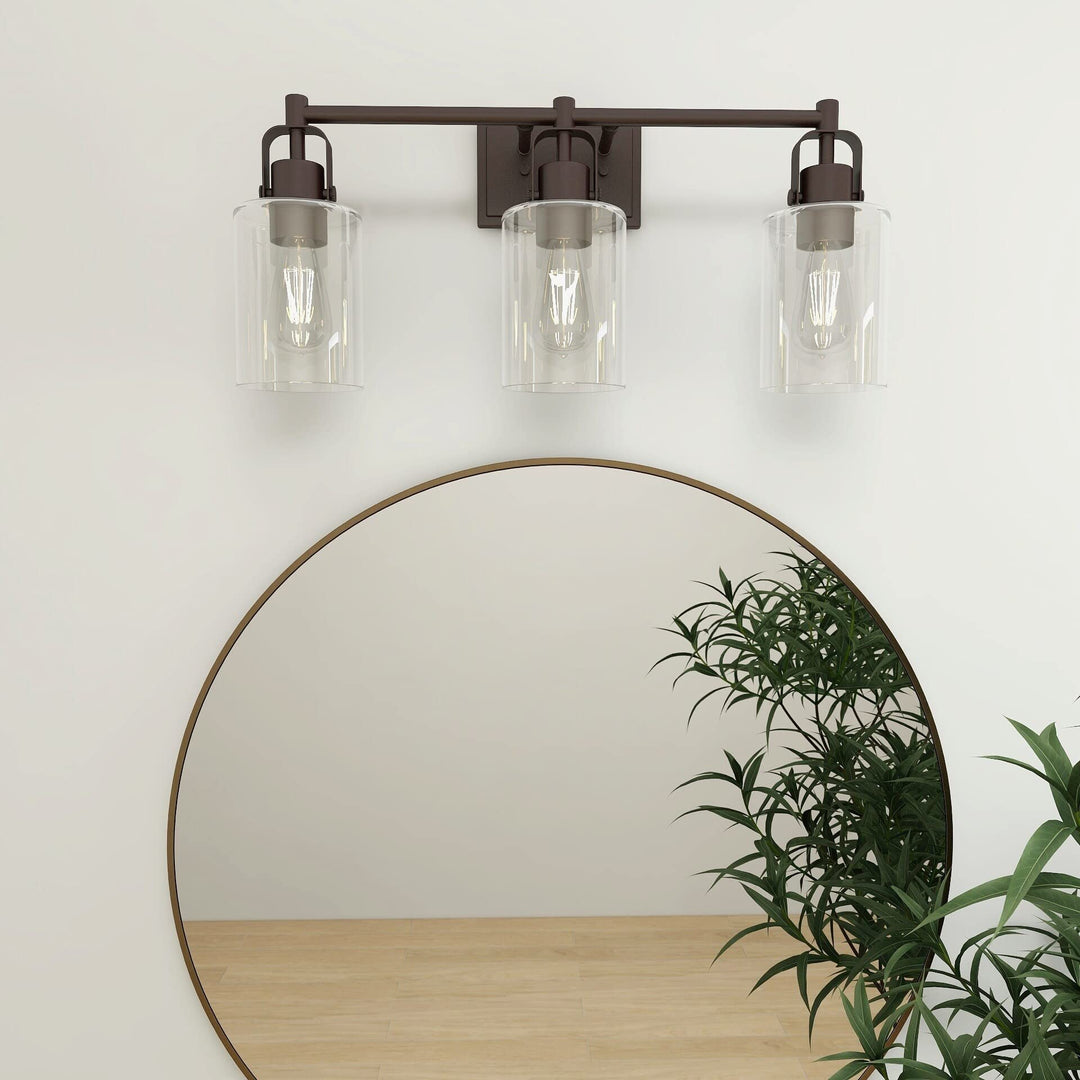 3-light Bathroom Vanity Light with Cylinder Clear Glass Shades Black Modern - Diamond Home USA