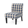 Christopher Knight Home Kendal Accent Chair Upholstered Farmhouse-Style Blue Blue Checkerboard + Matte Black