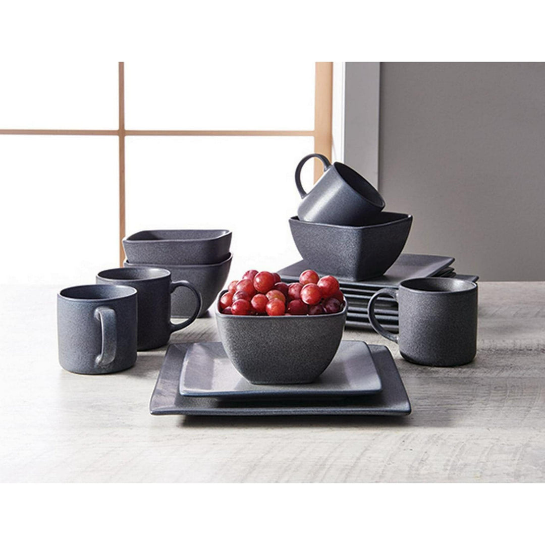 Square-shaped 16-piece Stoneware Dinnerware Set Grey Solid Modern Contemporary