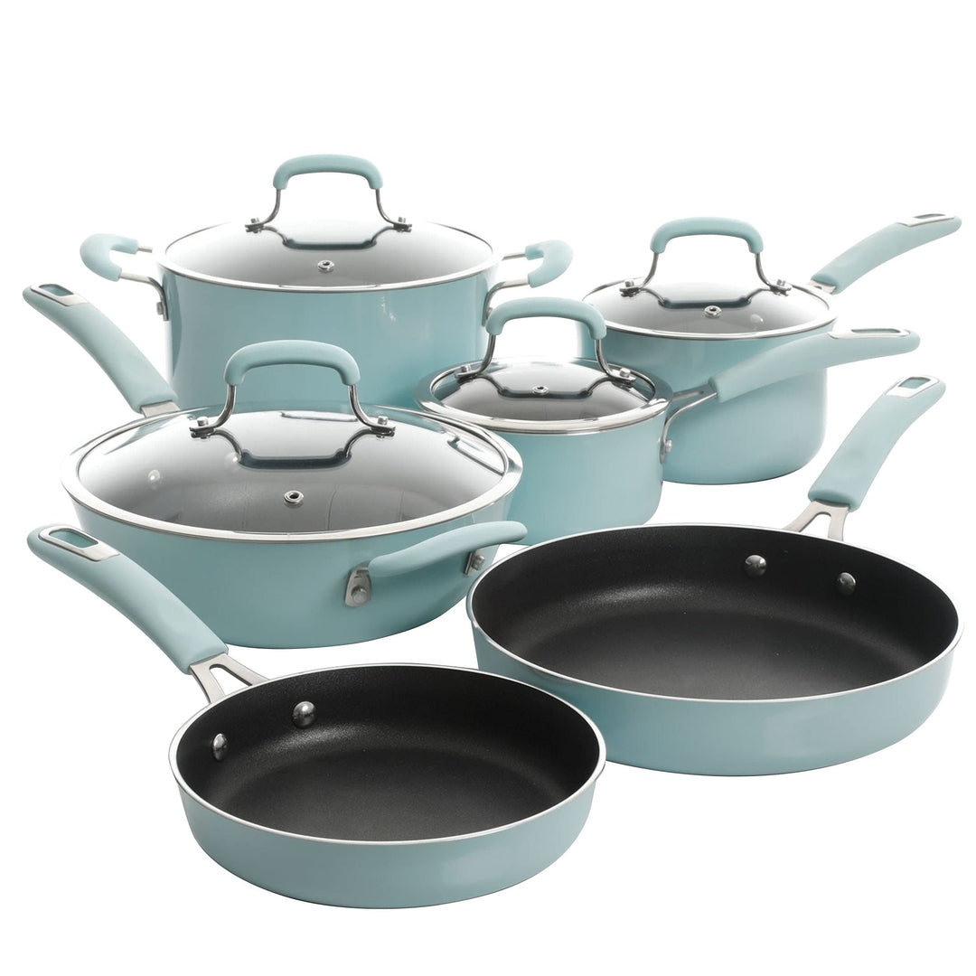 10pc Nonstick Al Cookware Set in Glacier Blue 10 Piece