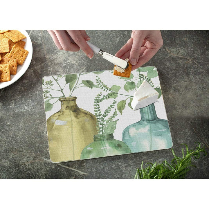 Glass Cutting Board Counter Saver 10" X 8" Greenery Multi Color