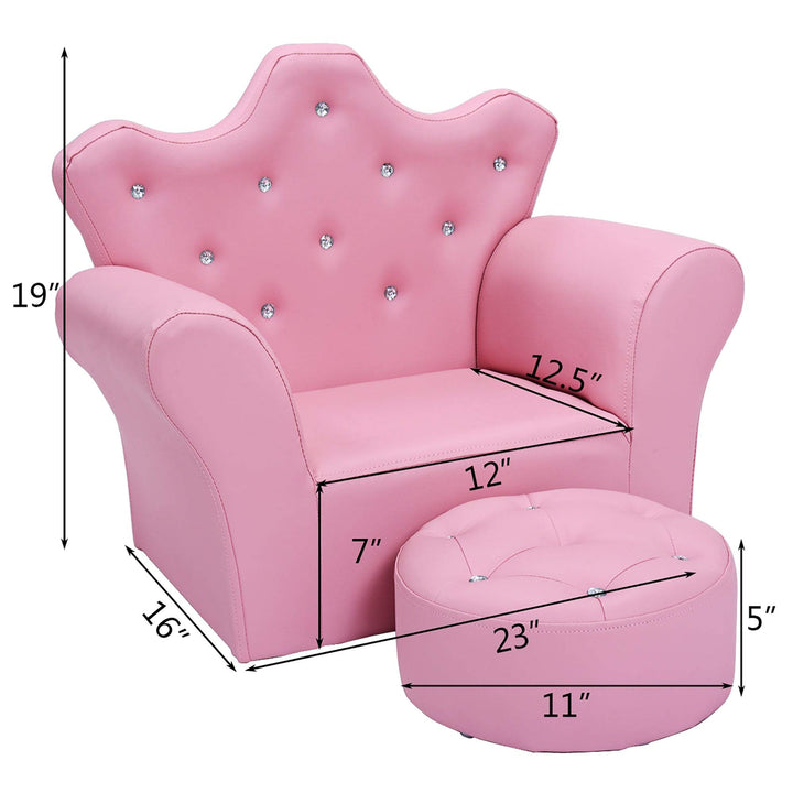 Kids Sofa PVC Leather Princess with Embedded Crystal Pink Modern Contemporary