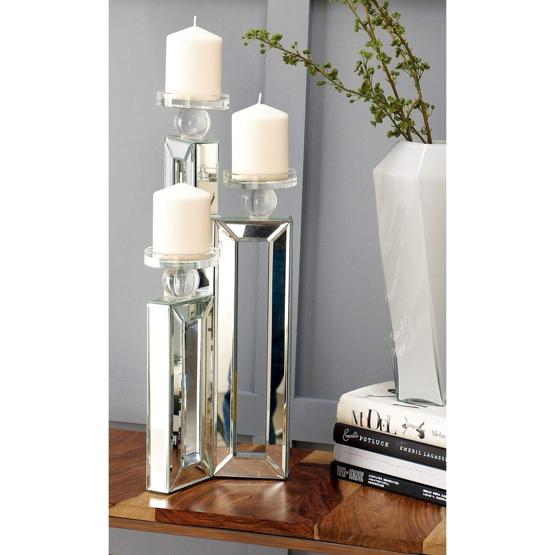 Modern Reflections Mirrored 3-Candle Holder 21-inches High X 7-inches Wide Clear