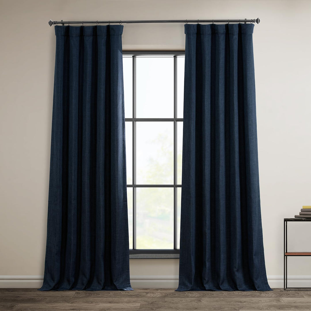 HPD Half Price Drapes Faux Linen Room Darkening Curtains - 108 Inches Long 50 x 108 - Nightfall Navy