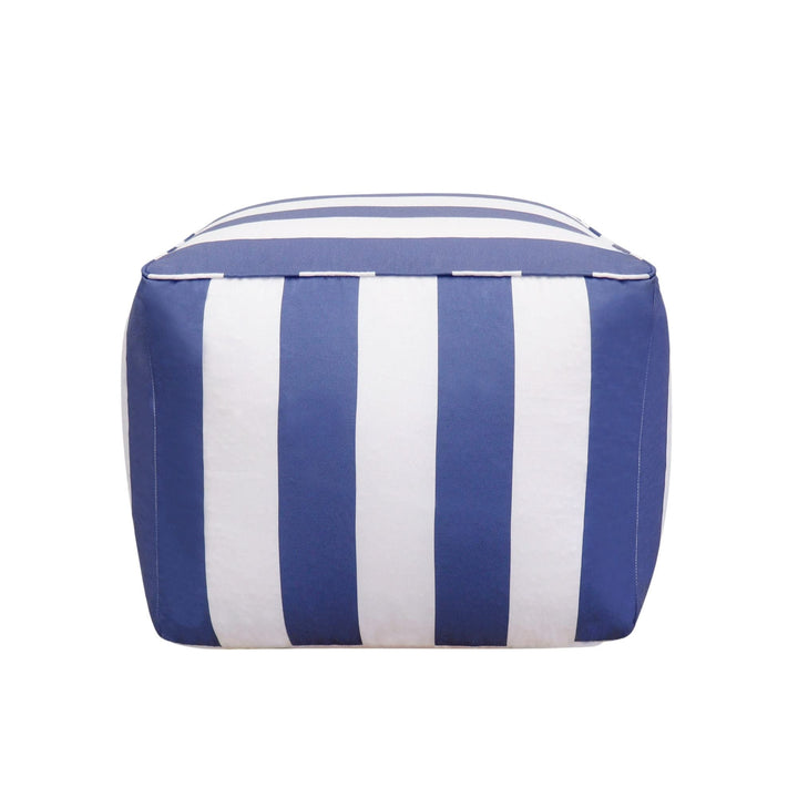 Galaxy White/Blue Striped Pouf Blue White Modern Contemporary Pattern Square