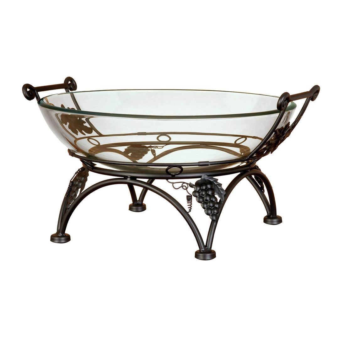 Thick Glass Bowl And Stand Black Classic Traditional Transitional Acacia Metal