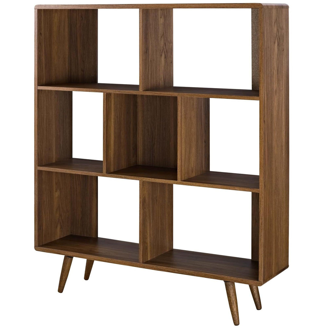 Mid-Century Modern Walnut Wooden 7 Shelf Bookcase Display Cabinet Brown