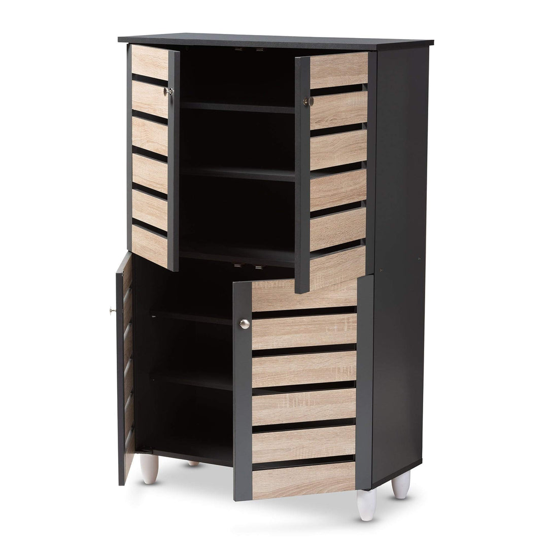 Contemporary Shoe Storage Cabinet Brown Modern Wood Includes Hardware