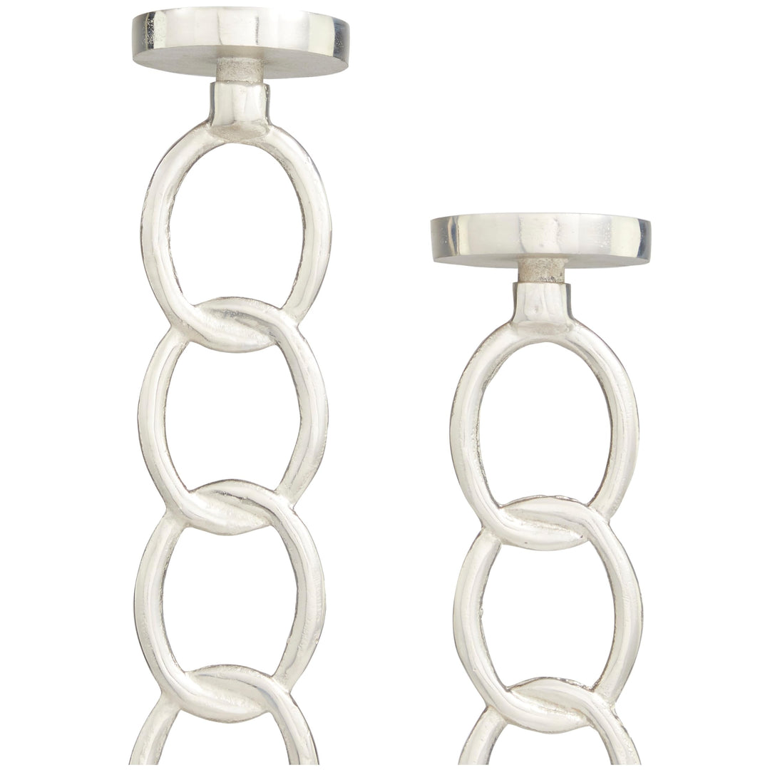 Silver Geometric Candle Holder (Set of 2)