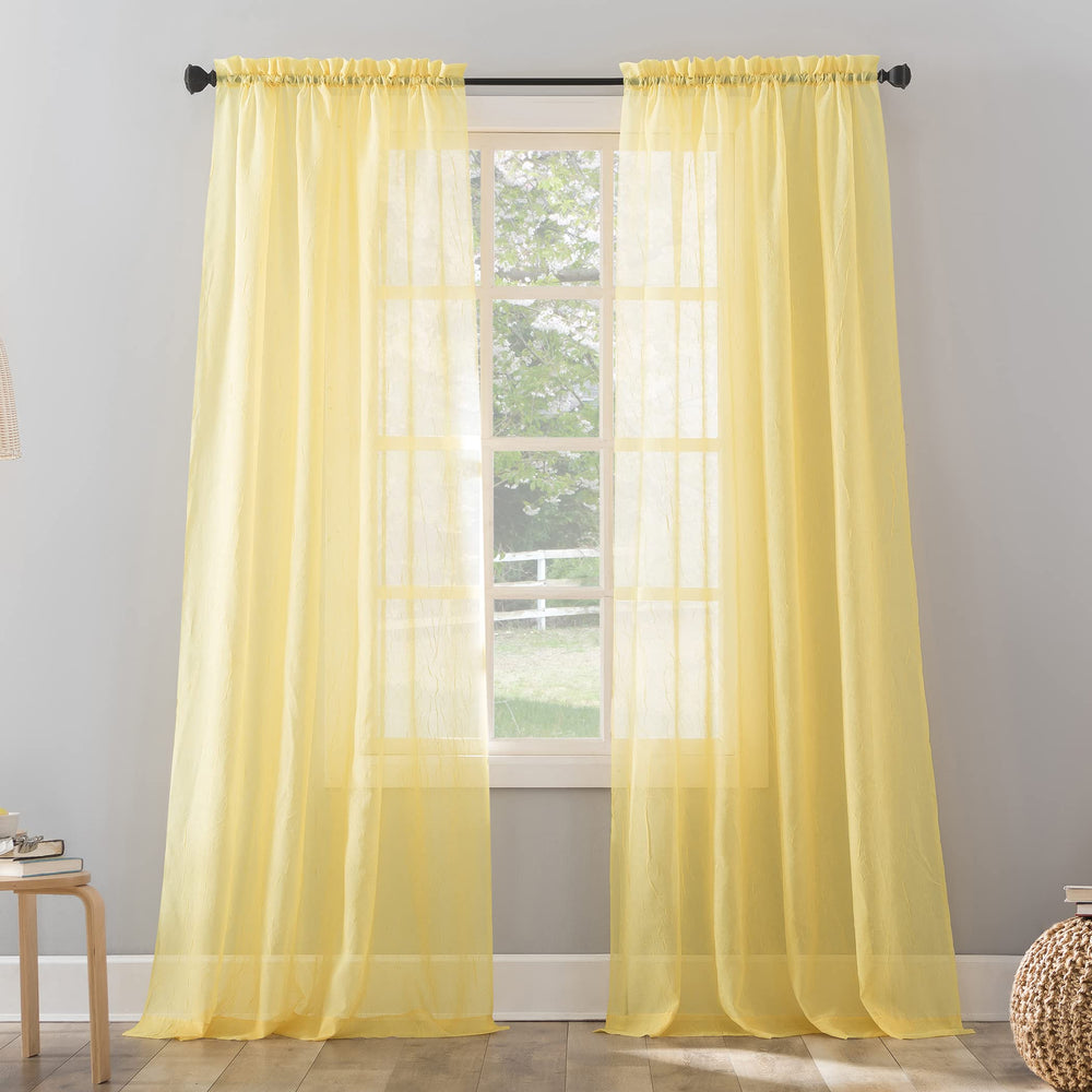 No. 918 Erica Crushed Sheer Voile Rod Pocket Curtain Panel 51" x 84" Yellow 51 x 84 - Yellow