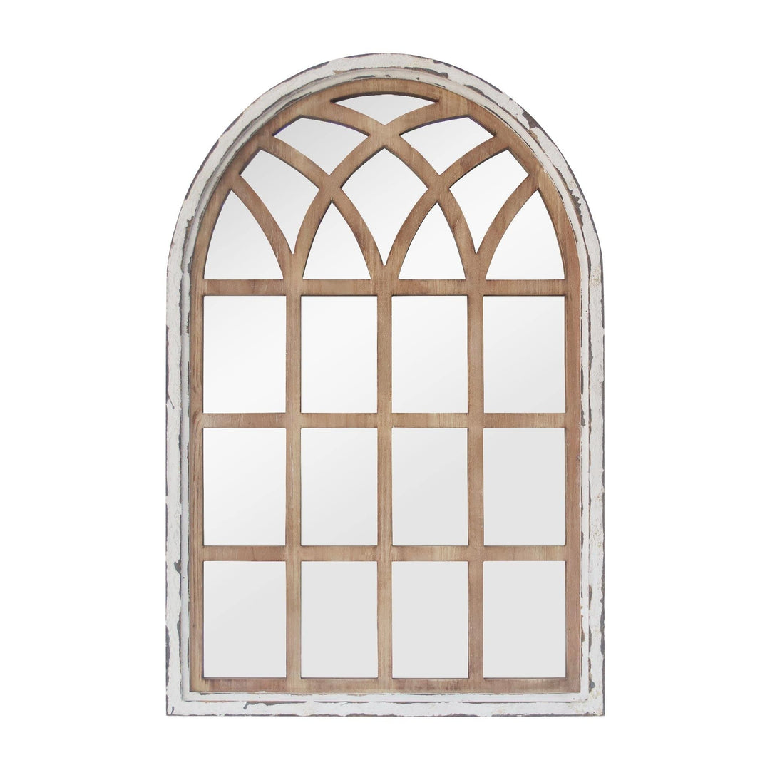 Arch Window Wood Frame Mirror Brown Handmade