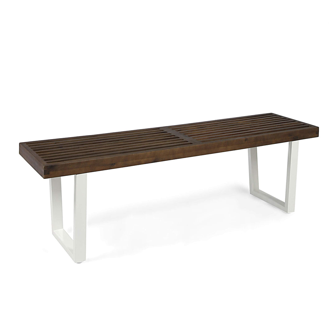 Christopher Knight Home Joa Patio Dining Bench Acacia Wood with Iron Legs Modern dark brown, white wash