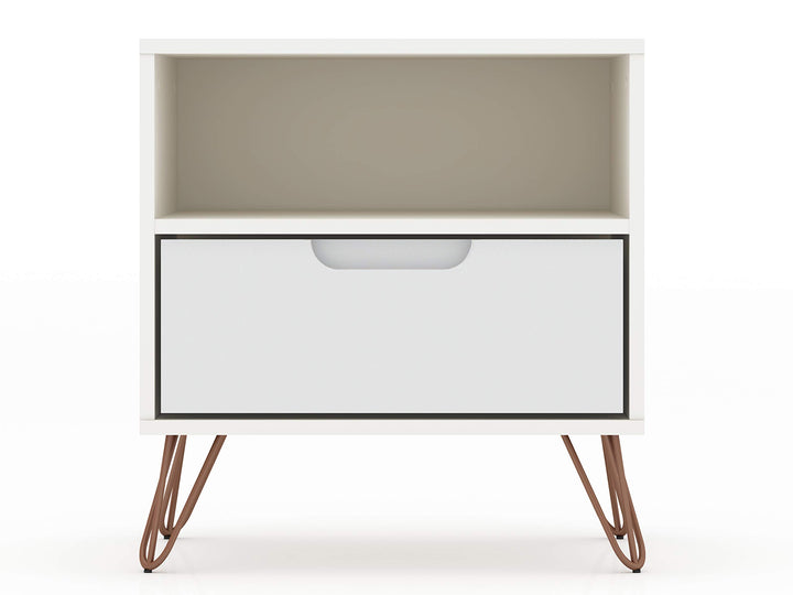 Manhattan Comfort Rockefeller Mid-Century Modern 1 Drawer Bedroom Nightstand . White