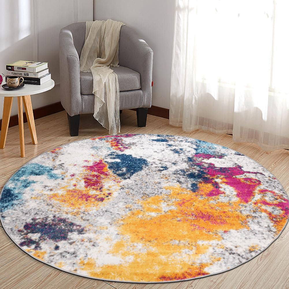 Rugshop Sky Collection Modern Abstract Round Area Rug 8' Multi 8' Round