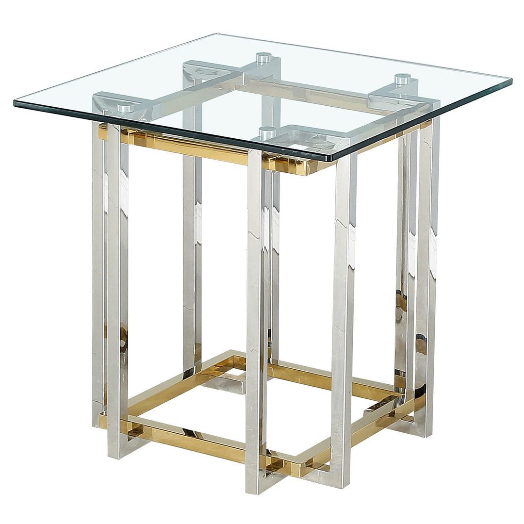 Nspire Contemporary Glass & Metal Accent Table in Silver & Gold