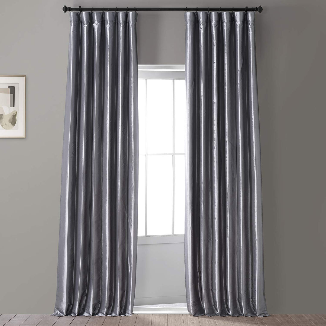 HPD HALF PRICE DRAPES Signature Faux Silk Blackout Curtains for Bedroom & Living 50 X 108 - Social Silver