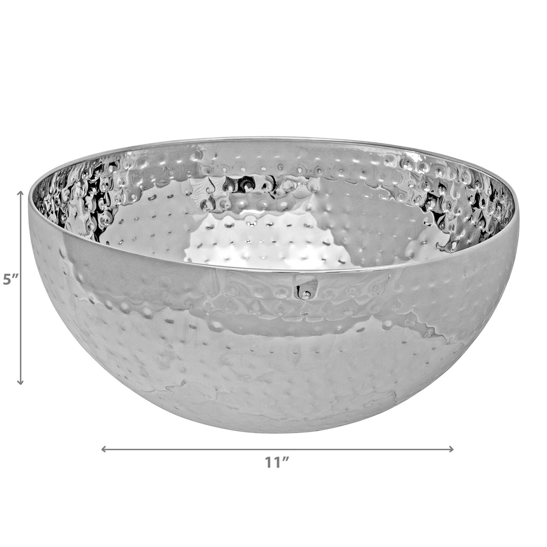 Stainless Steel Hammered Salad Bowl 11" Silver Dishwasher Safe