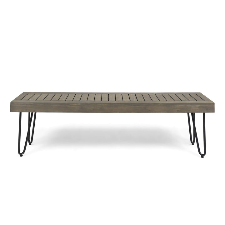 Christopher Knight Home Abbet Outdoor Industrial Wood Bench Grey/Black Metal grey + black metal