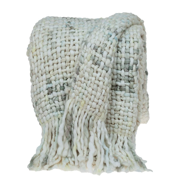 White 52 X 60 Handloom Throw Blanket Textured Casual Acrylic