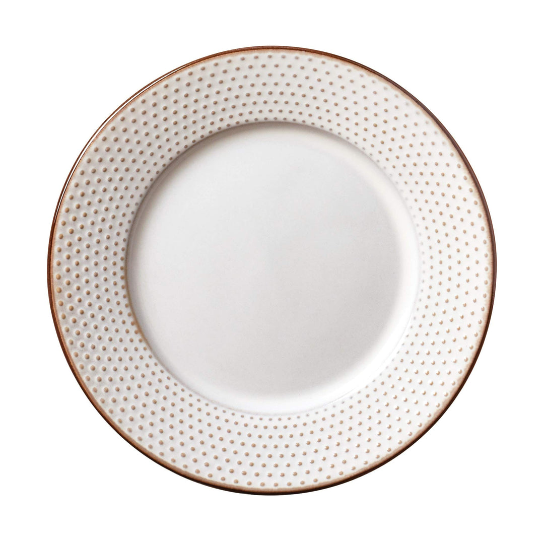 Tabletops Gallery 12pc Embossed Ivory Round Dinnerware Set Textured Modern