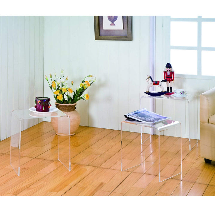 Clear Acrylic Nesting Tables (Set of 3) Urban Square Plastic Synthetic Tile