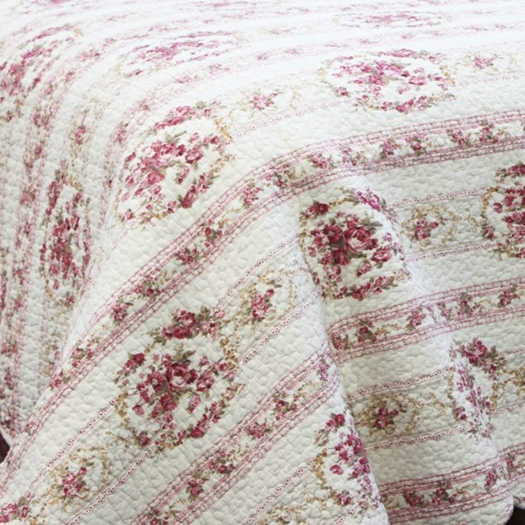 3 Piece Beautiful White Pink Red Floral Full Queen Quilt Set Flower Rose - Diamond Home USA