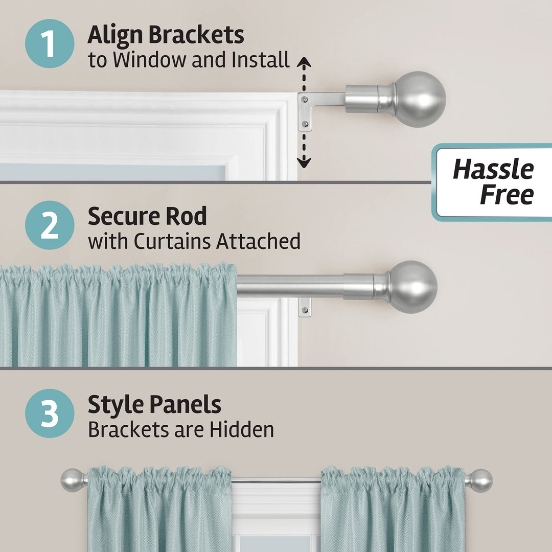 Maytex Smart Measurg Easy Install Drapery Wdow Rod Ball Fial 48 to 120