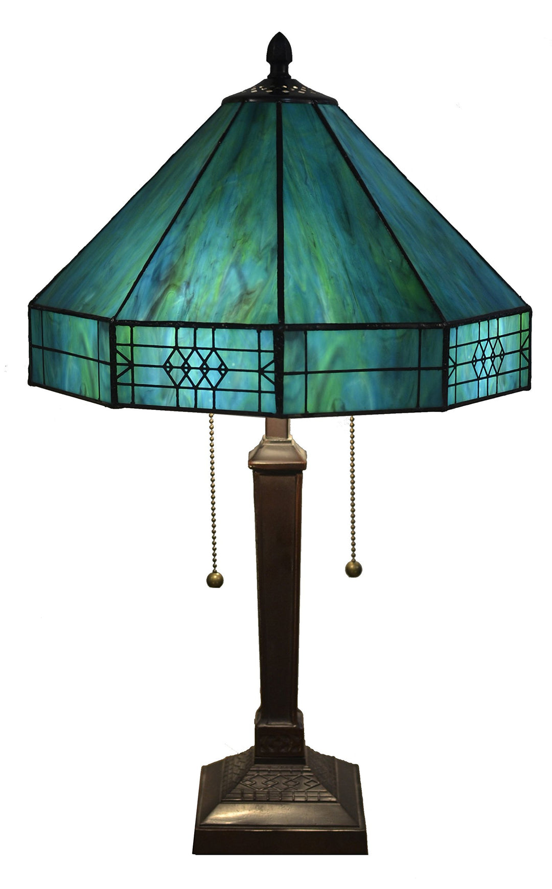 Warehouse of Tiffany T4M3 THRUG Maeve Tiffany-Style 2-Light Table Lamp Turquoise