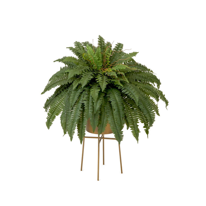 32" Artificial Boston Fern Plant with Metal Planter Stand DIY Kit Green