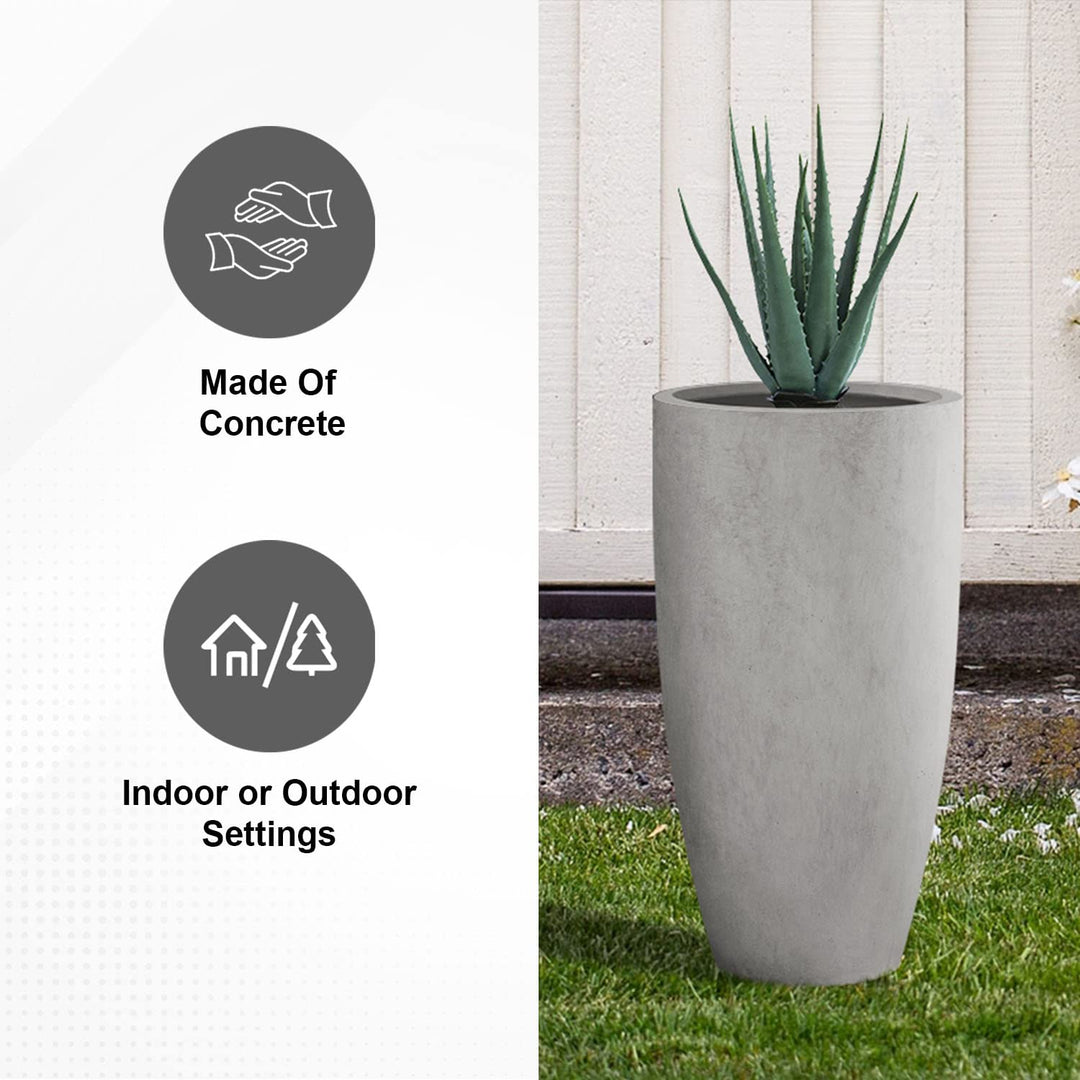 Plantara Round Tall Concrete/Fiberglass Indoor & Outdoor Lightweight