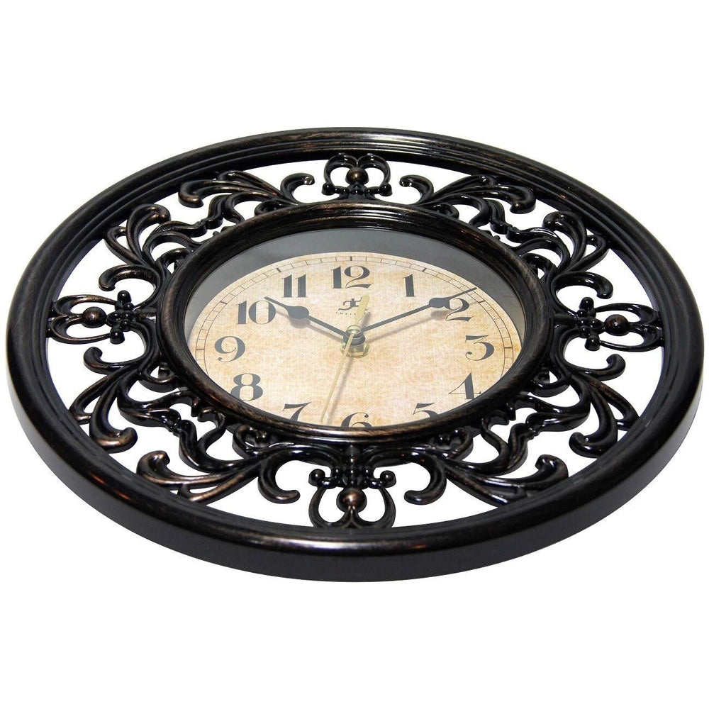 12-inch Round Clock Brown Glass Resin Clear Display Second Hand - Diamond Home USA