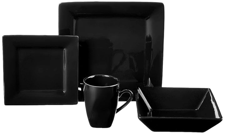 10 Strawberry Street Nova Square 16 pc Dinnerware Set Black - Diamond Home USA