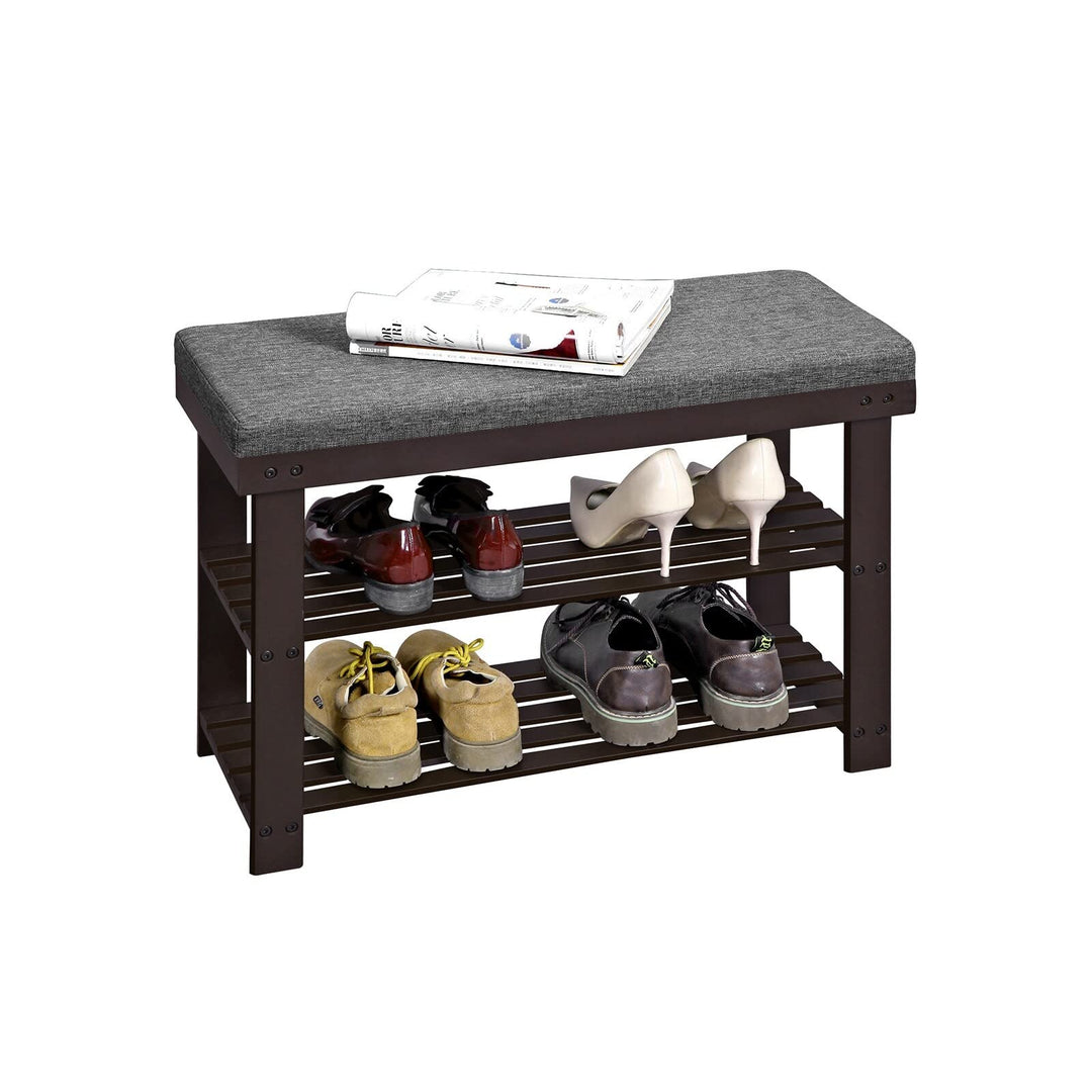 Bamboo Shoe Bench 2-Tier Rack Stable Organizer for Entryway Living Room Brown - Diamond Home USA