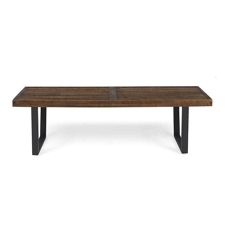 Christopher Knight Home Joa Patio Dining Bench Acacia Wood with Iron Legs Modern