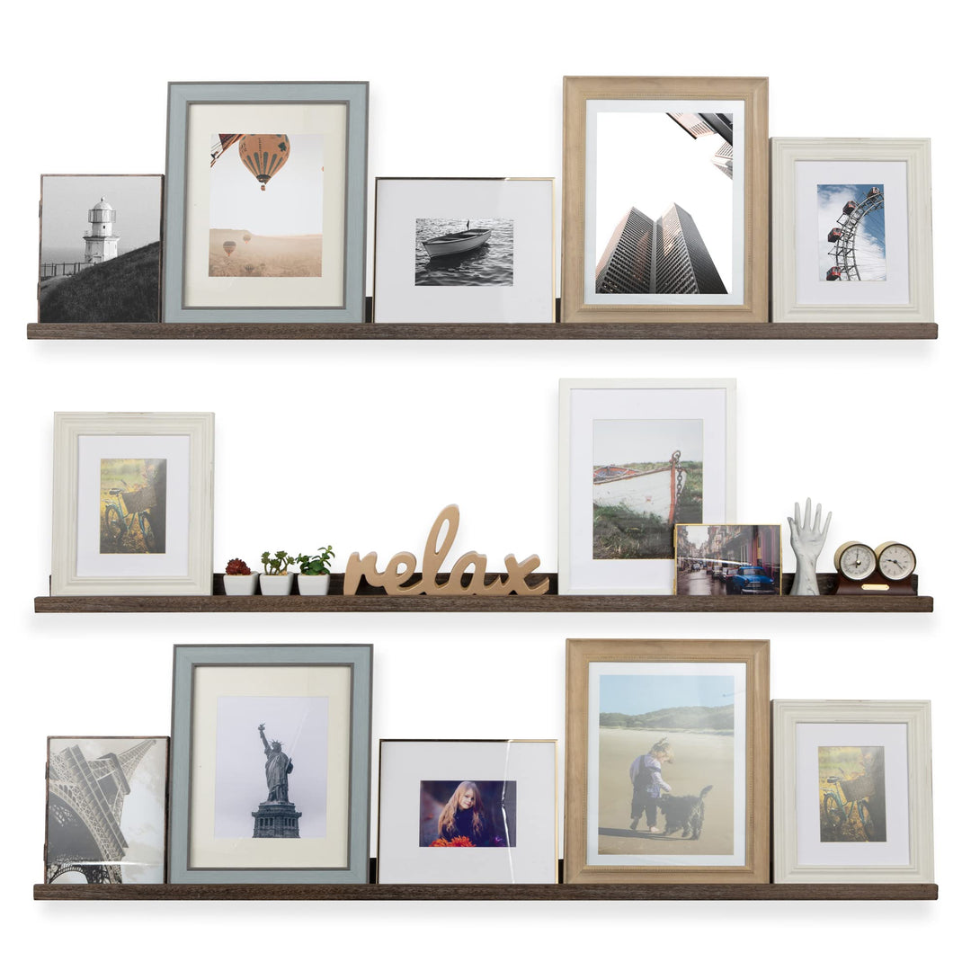 Rustic State Ted Wall Mount Long Narrow Picture Ledge Photo Frame Display - 60 Burnt Brown