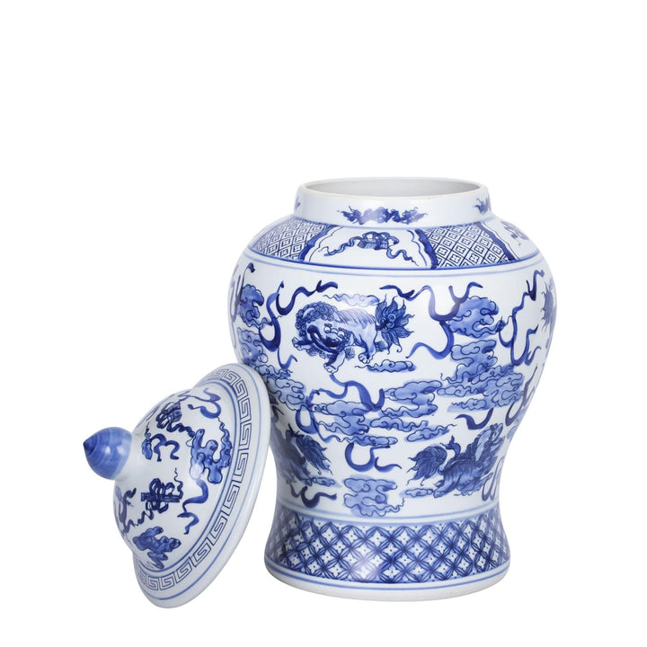 Playing Foo Dogs Temple Jar Blue Porcelain