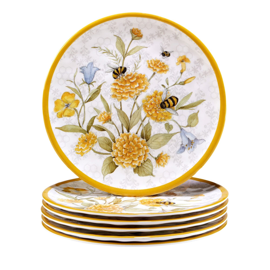 Bee Sweet 9" Salad/dessert Plates Set Of 6 Dia Multi Color Off/White Yellow