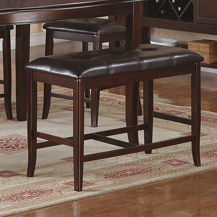 Upholstered Counter Height Bench in Dark Brown Finish