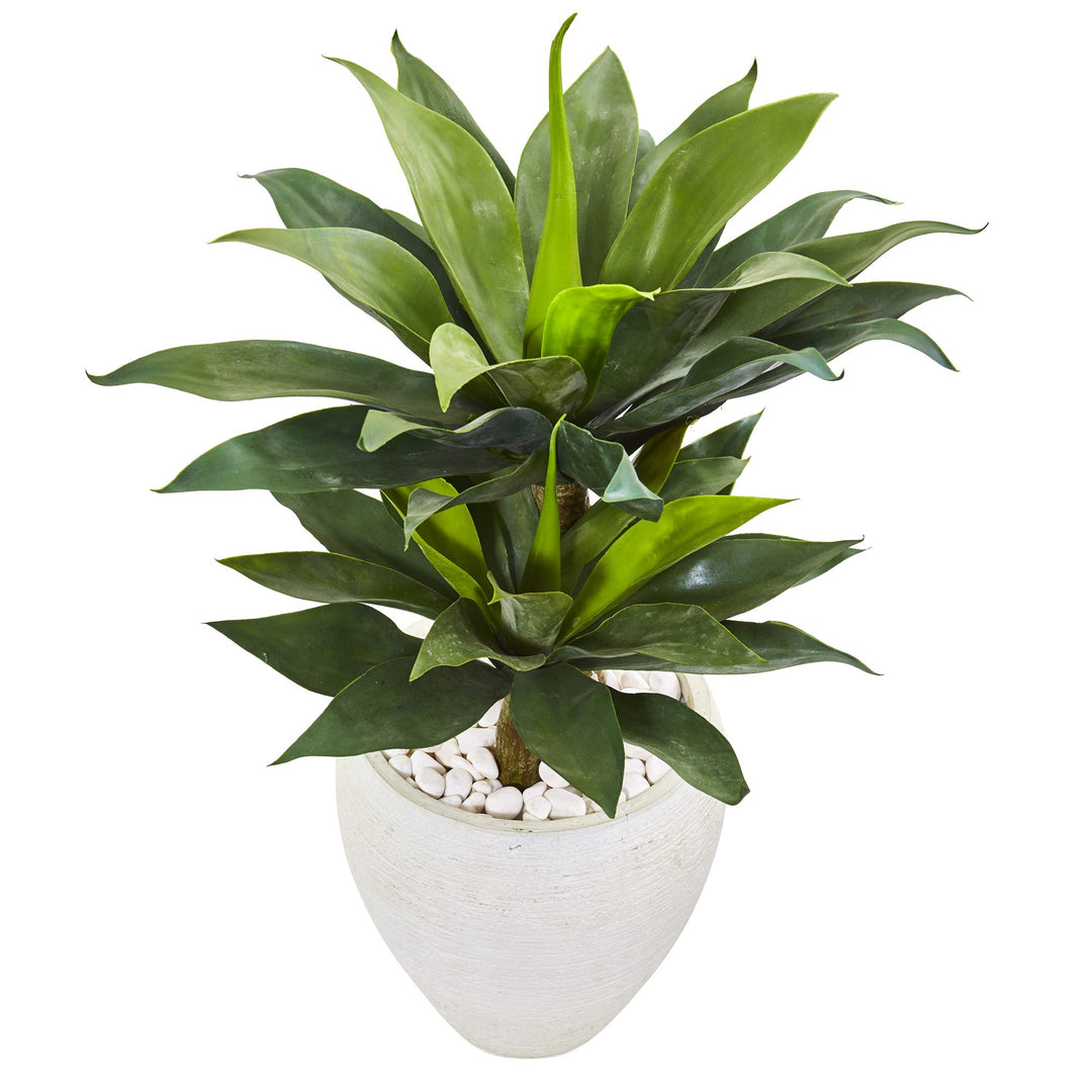 Nearly Natural 33in. Double Agave Succulent Artificial Plant in White Planter