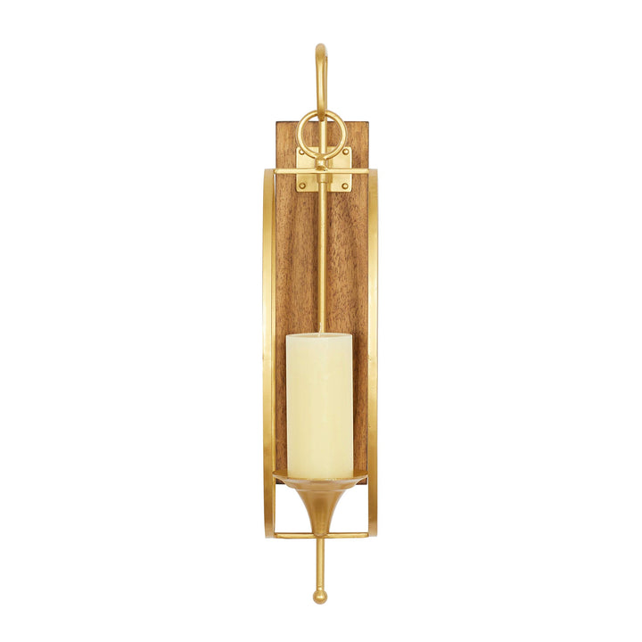 Glam Gold Metal and Wood Wall Sconce 24 X 6 8 Brown