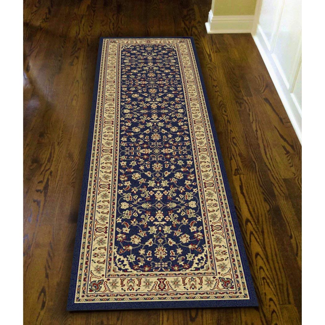 2'2 x 7'7 Small Blue Formal Flower Oriental Runner Rug Polypropylene Traditional 2'2 X 7'7 - Navy