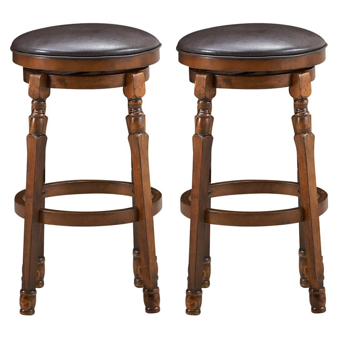 Set of 2 Backless Bar Stools Counter Height Stool with Swivel Seat Brown Vintage