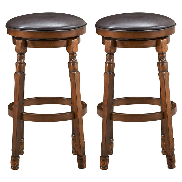 Set of 2 Backless Bar Stools Counter Height Stool with Swivel Seat Brown Vintage