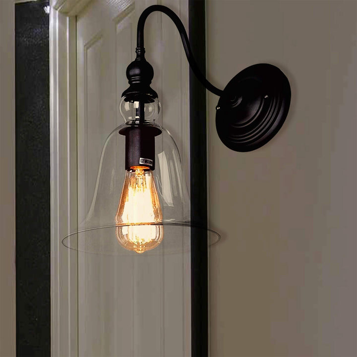 Black Metal 1-Light Wall Sconce Clear Glass Shade with Bulb Traditional