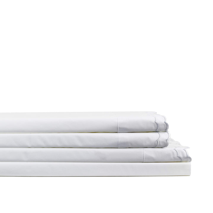 Melange Home Percale Cotton Double Scalloped Embroidered CK Cal Sheet Set