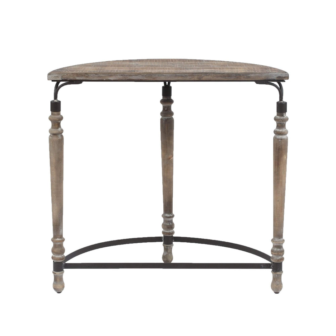 Robin Road Wood Rustic Half Moon Table Black Brown Farmhouse Semi-Circle Iron