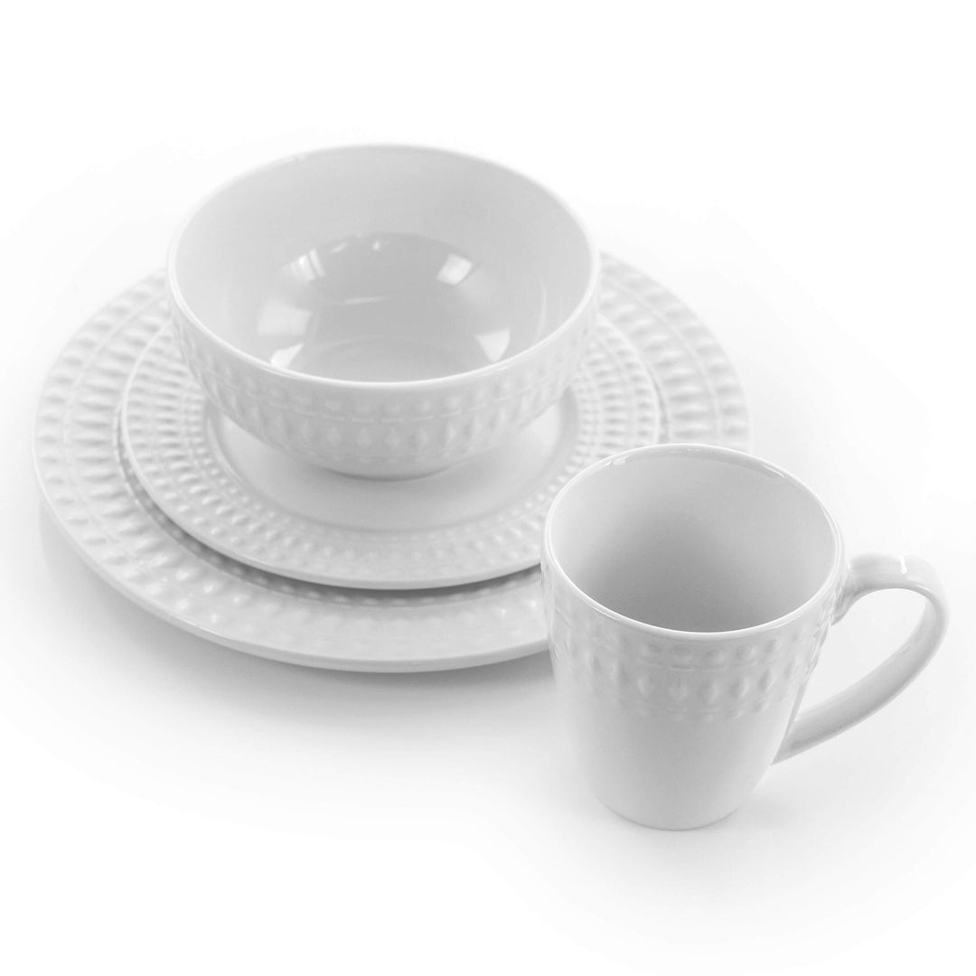 16 Piece Round Porcelain Dinnerware Set In White Solid Formal Dishwasher Safe - Diamond Home USA